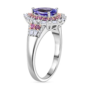 D'Joy Tanzanite and Multi Gemstone 2.35 ctw Ring in 18K Vermeil RG and Rhodium Over Sterling Silver (Size 7.0)