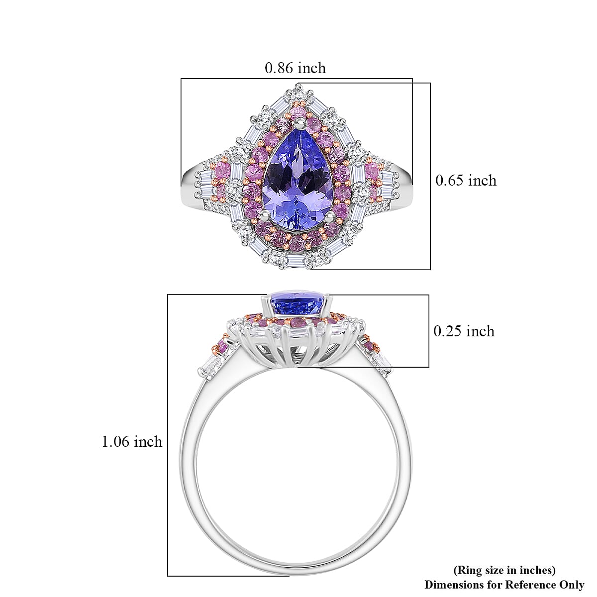 D'Joy Tanzanite and Multi Gemstone 2.35 ctw Ring in 18K Vermeil RG and Rhodium Over Sterling Silver (Size 7.0) image number 5