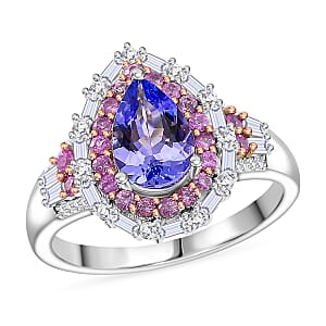 D'Joy Tanzanite and Multi Gemstone 2.35 ctw Ring in 18K Vermeil RG and Rhodium Over Sterling Silver (Size 8.0)