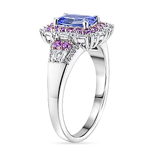 D'Joy Tanzanite and Multi Gemstone 2.40 ctw Rosefire Ring in 18K Vermeil RG and Rhodium Over Sterling Silver (Size 6.0)