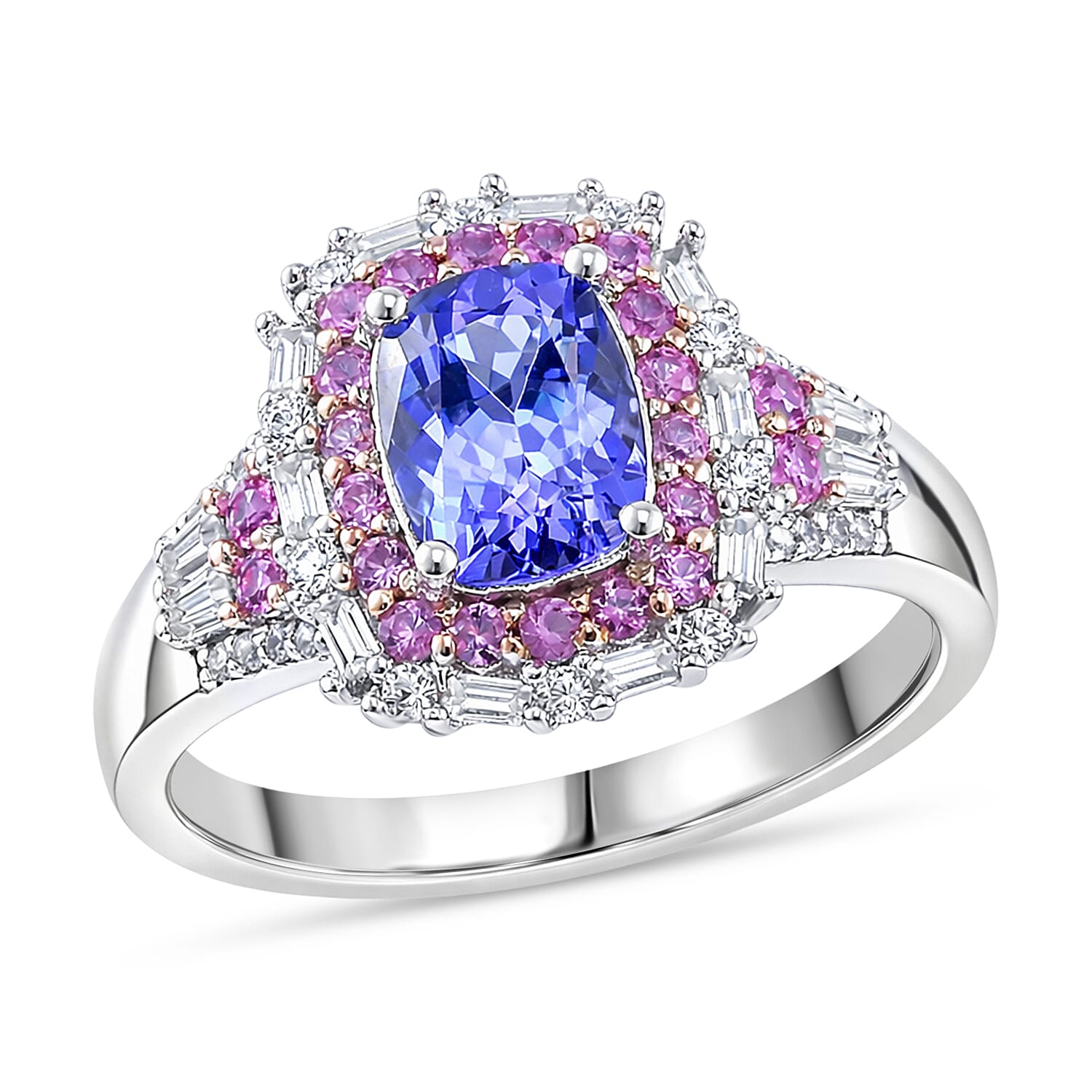 D'Joy Tanzanite, Multi Gemstone Ring in 18K Vermeil RG and Rhodium Over Sterling Silver (Size 6.0) 2.30 ctw....
