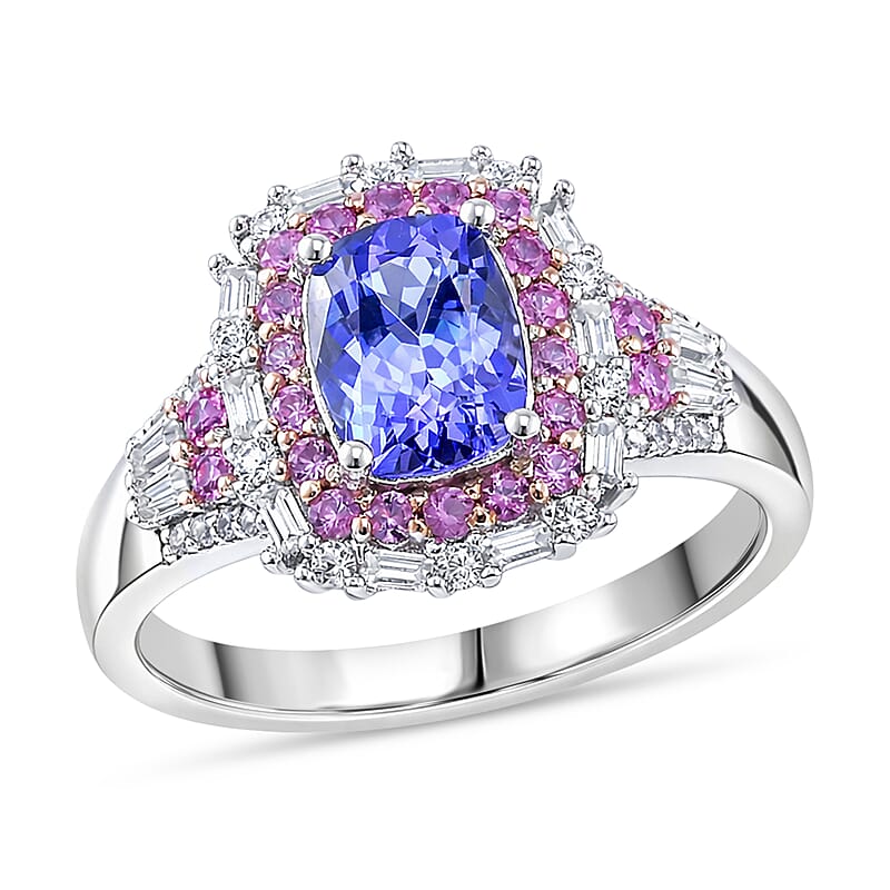 D'Joy Tanzanite and Multi Gemstone 2.40 ctw Ring in 18K Vermeil RG and Rhodium Over Sterling Silver (Size 7.0)