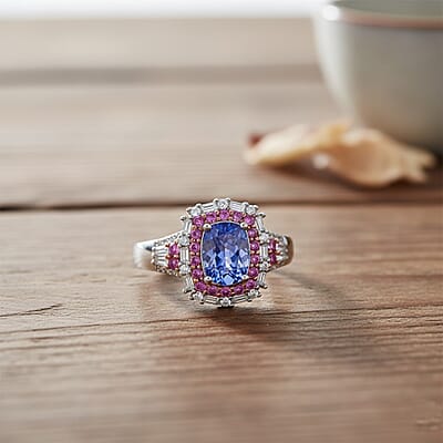 D'Joy Tanzanite and Multi Gemstone 2.40 ctw Ring in 18K Vermeil RG and Rhodium Over Sterling Silver (Size 7.0)