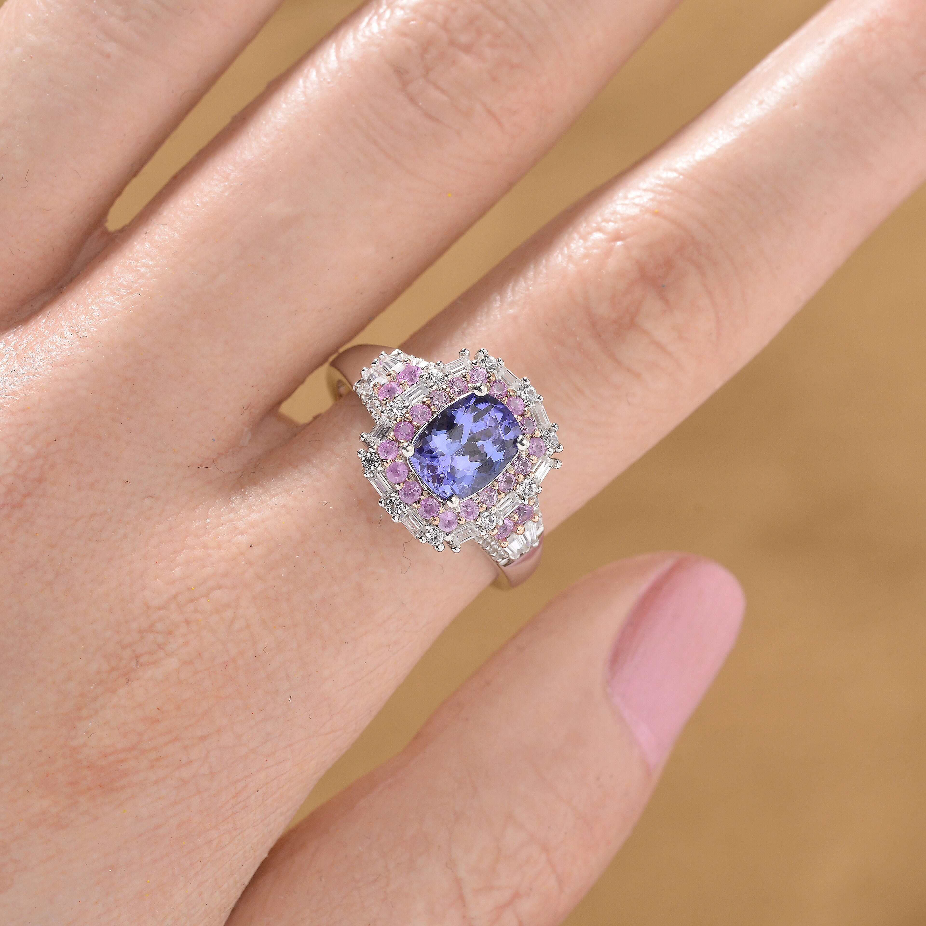 D'Joy Tanzanite and Multi Gemstone 2.40 ctw Ring in 18K Vermeil RG and Rhodium Over Sterling Silver (Size 7.0)