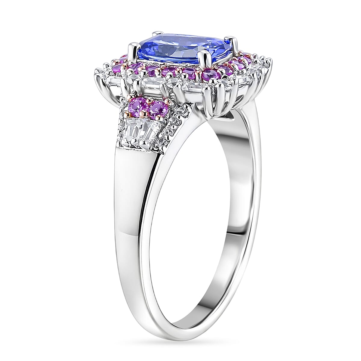 D'Joy Tanzanite and Multi Gemstone 2.40 ctw Ring in 18K Vermeil RG and Rhodium Over Sterling Silver (Size 7.0) image number 3
