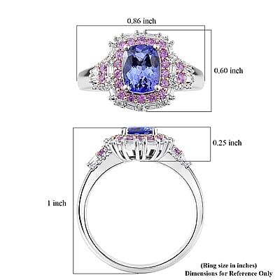 D'Joy Tanzanite and Multi Gemstone 2.40 ctw Ring in 18K Vermeil RG and Rhodium Over Sterling Silver (Size 7.0)