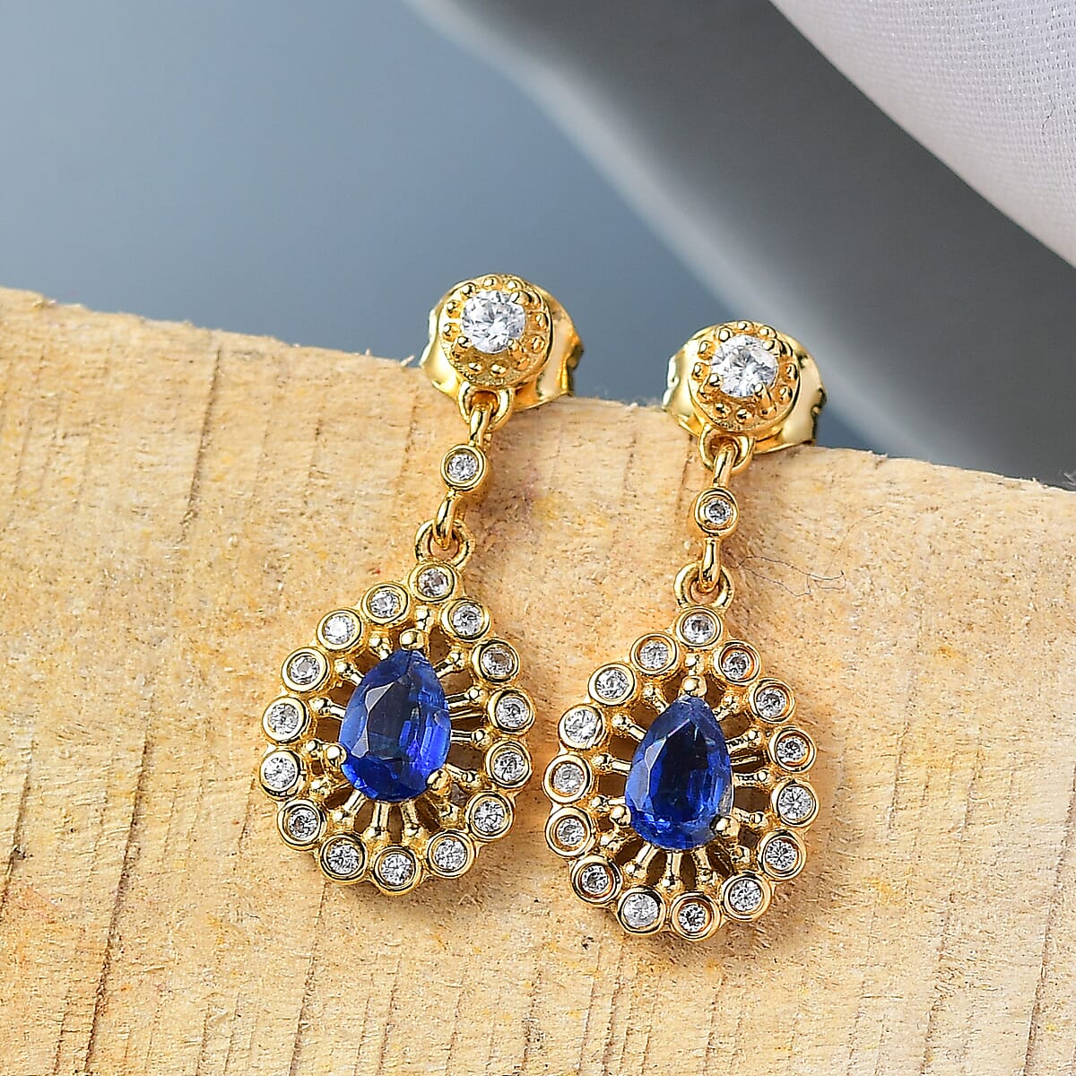 D'Joy Kashmir Kyanite and White Zircon 1.50 ctw Dangling Earrings in 18K Vermeil YG Over Sterling Silver image number 1