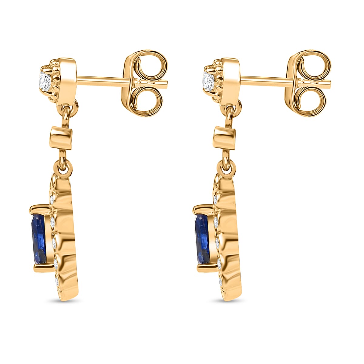 D'Joy Kashmir Kyanite and White Zircon 1.50 ctw Dangling Earrings in 18K Vermeil YG Over Sterling Silver image number 3