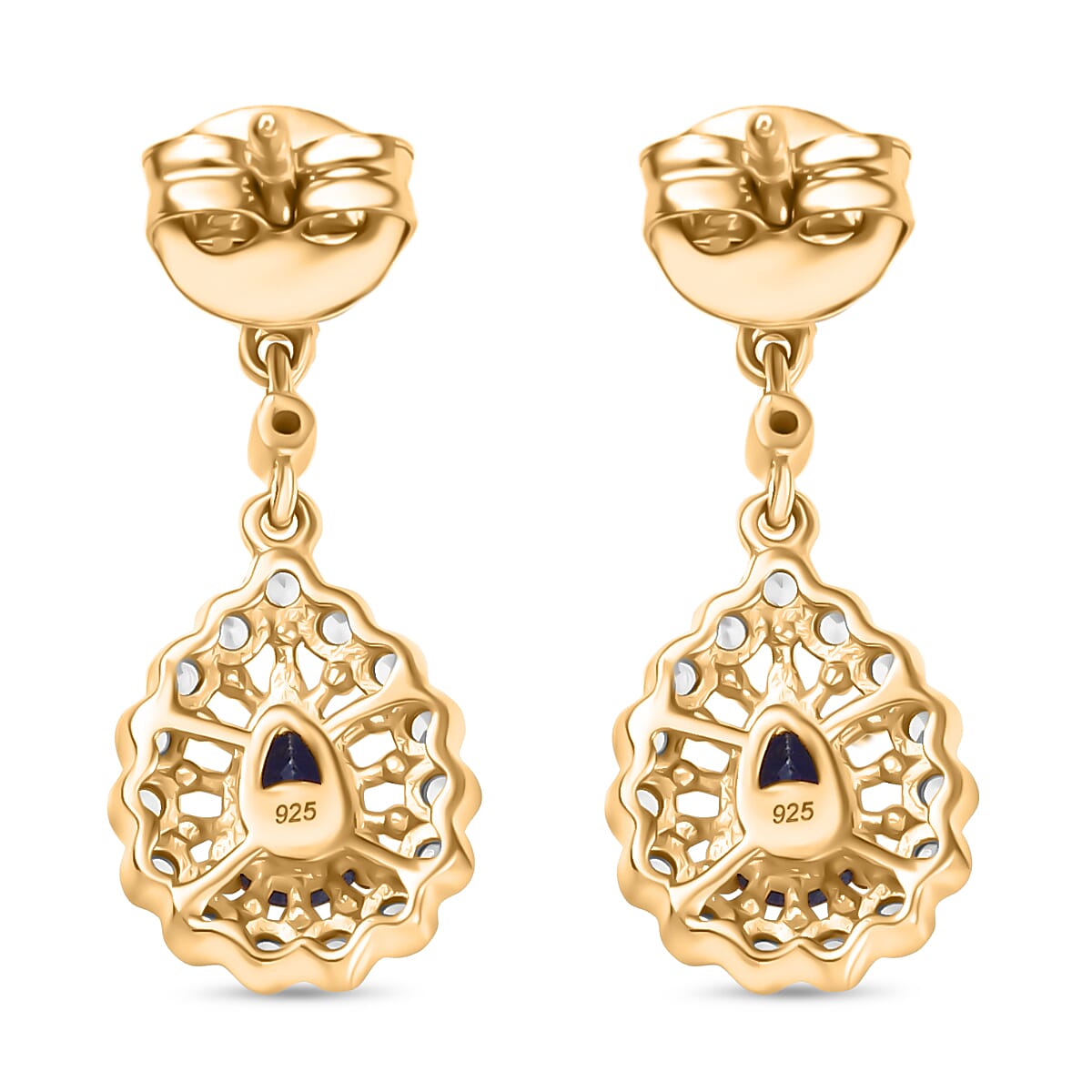D'Joy Kashmir Kyanite and White Zircon 1.50 ctw Dangling Earrings in 18K Vermeil YG Over Sterling Silver
