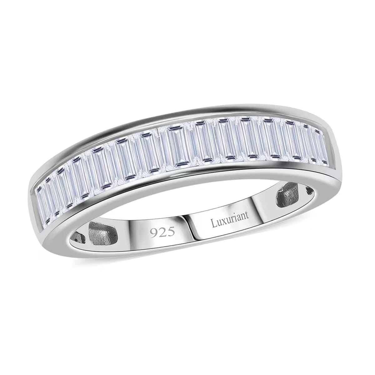 Luxuriant Lab Grown Diamond G-H SI 1.00 ctw Half Eternity Ring in Rhodium Over Sterling Silver (Size 10.0) image number 0