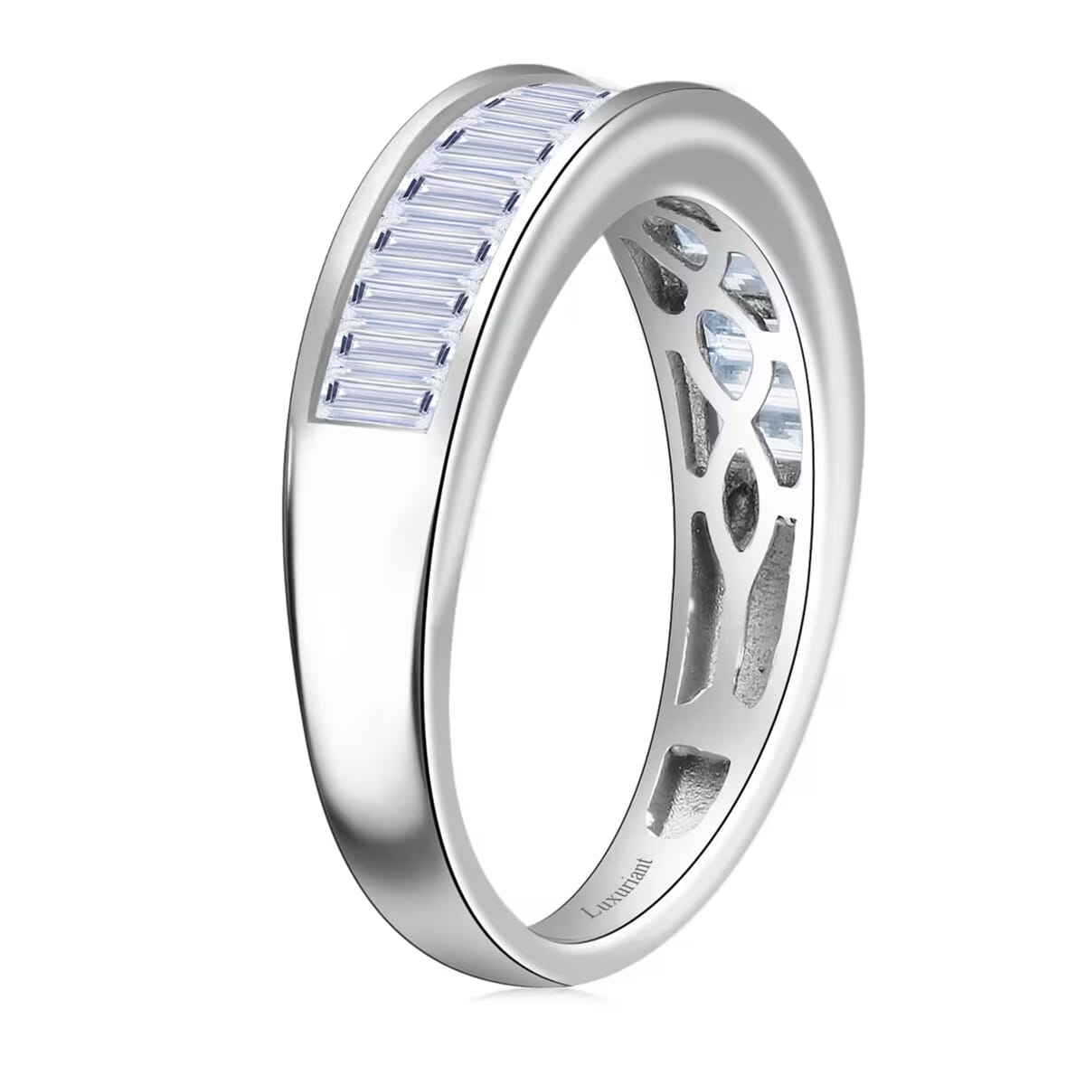 Luxuriant Lab Grown Diamond G-H SI 1.00 ctw Half Eternity Ring in Rhodium Over Sterling Silver (Size 10.0) image number 8