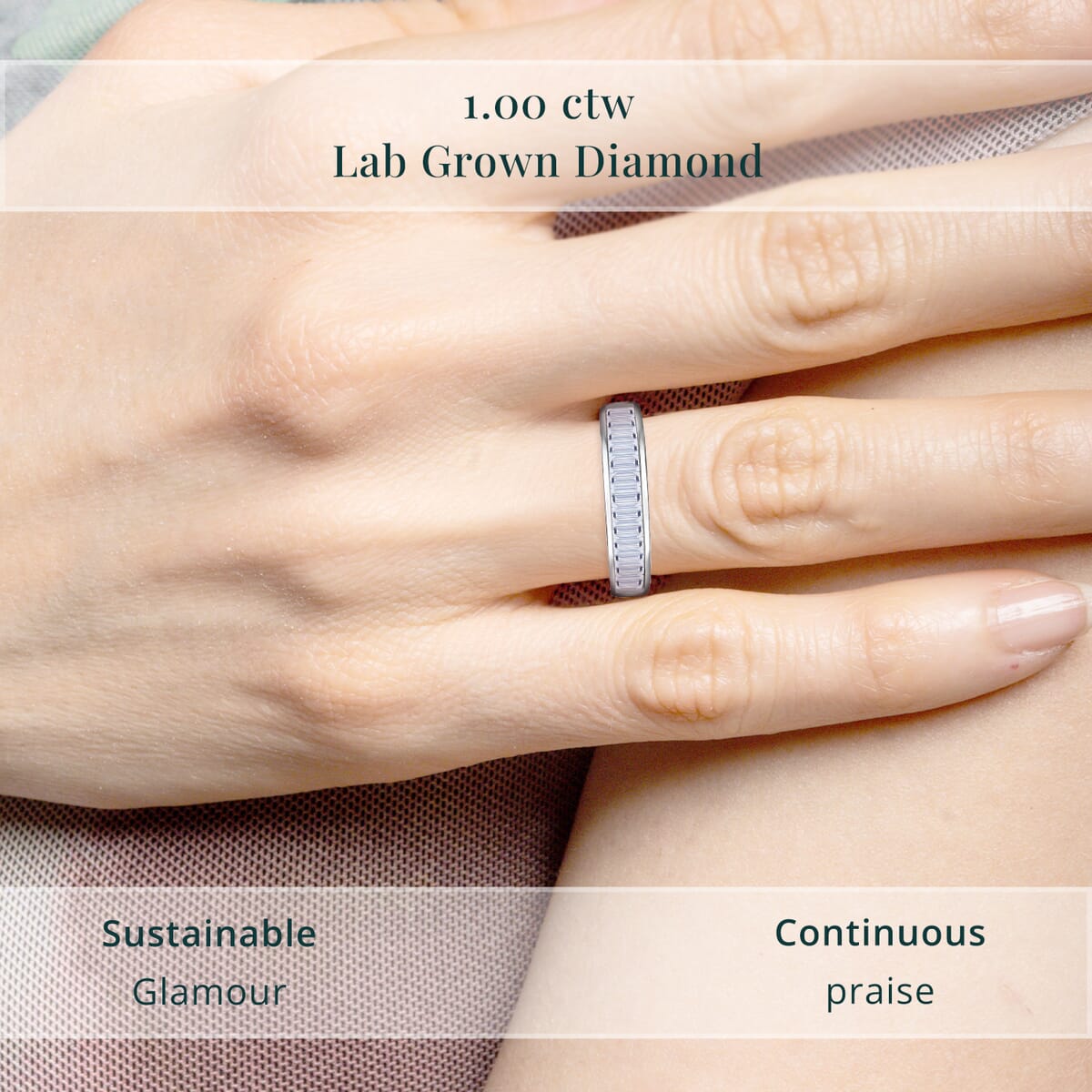 Luxuriant Lab Grown Diamond G-H SI 1.00 ctw Half Eternity Ring in Rhodium Over Sterling Silver (Size 6.0) image number 4