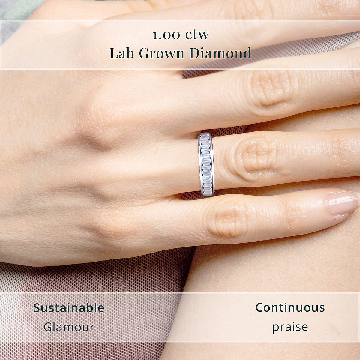 Luxuriant Lab Grown Diamond G-H SI 1.00 ctw Half Eternity Ring in Rhodium Over Sterling Silver (Size 7.0) image number 4
