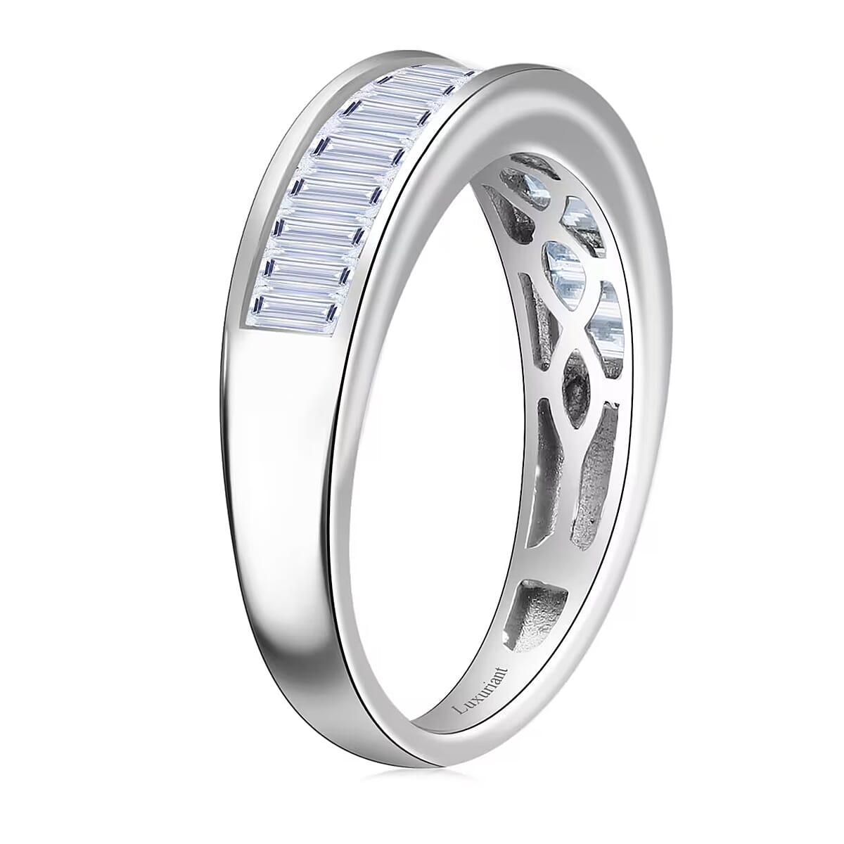 Luxuriant Lab Grown Diamond G-H SI 1.00 ctw Half Eternity Ring in Rhodium Over Sterling Silver (Size 7.0) image number 8