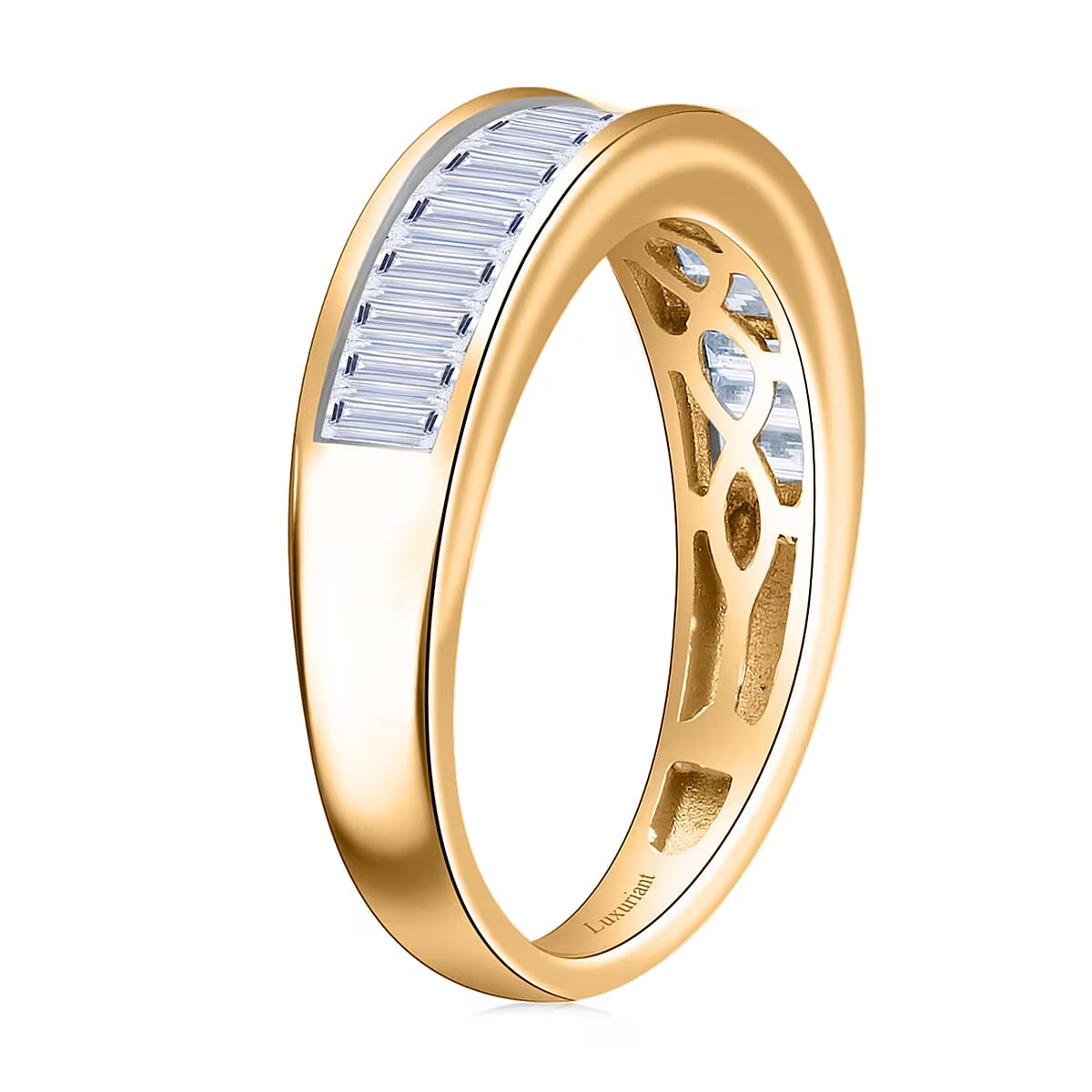 Luxuriant Lab Grown Diamond G-H SI 1.00 ctw Half Eternity Ring in 18K Vermeil Yellow Gold Over Sterling Silver (Size 6.0) image number 8