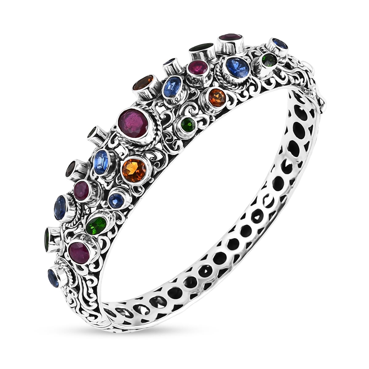Bali Legacy Niassa Ruby (FF) and Multi Gemstone 10.50 ctw Bangle Bracelet in Sterling Silver (7.25 In) image number 3