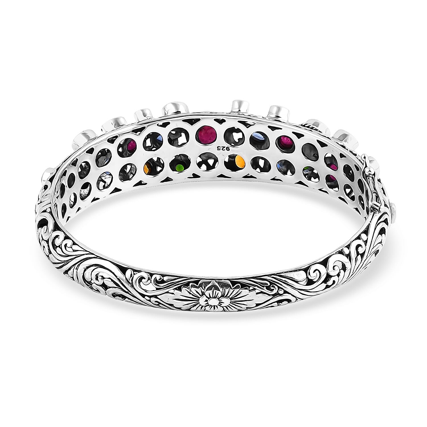 Bali Legacy Niassa Ruby (FF) and Multi Gemstone 10.25 ctw Bangle Bracelet in Sterling Silver (7.25 In)