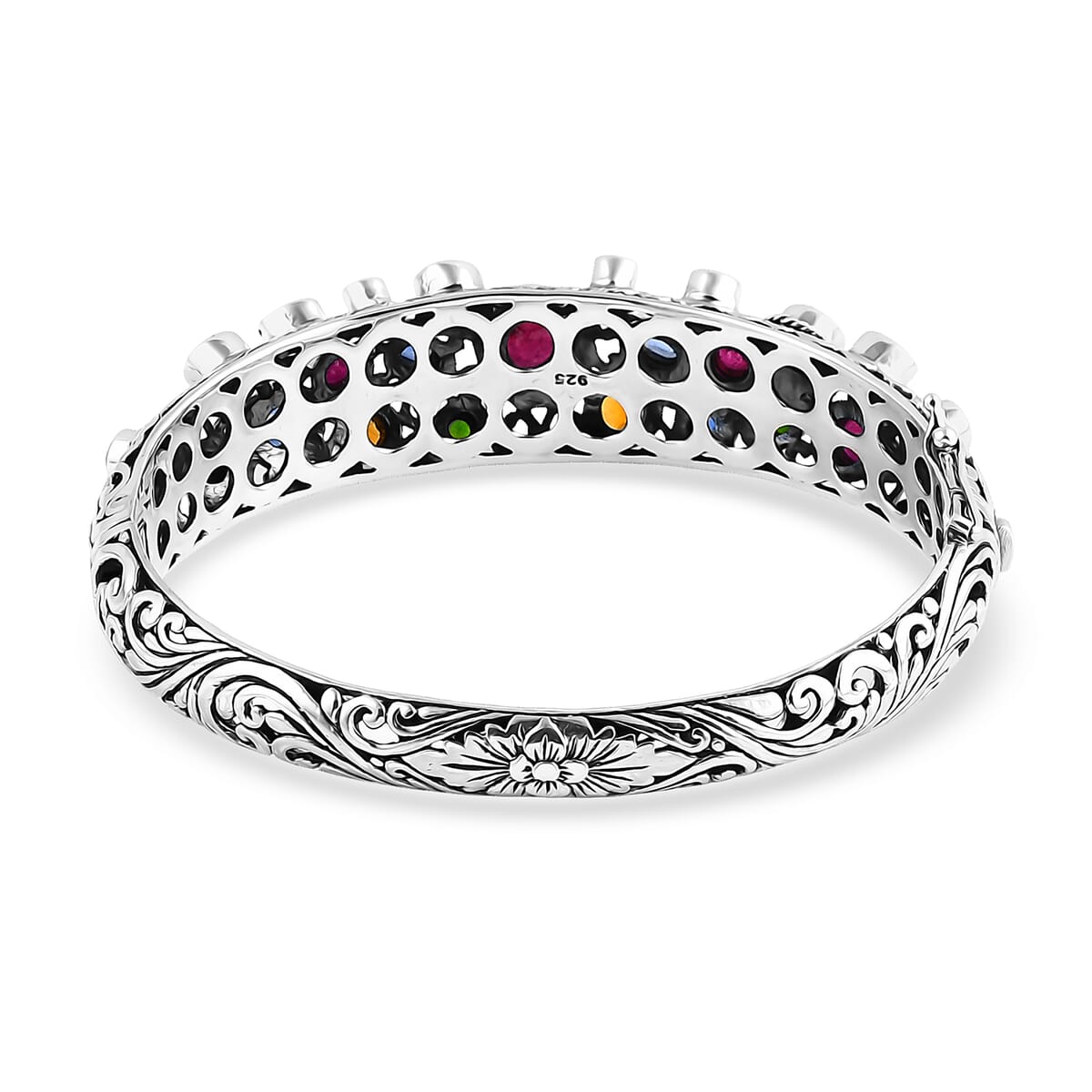Bali Legacy Niassa Ruby (FF) and Multi Gemstone 10.50 ctw Bangle Bracelet in Sterling Silver (7.25 In) image number 4