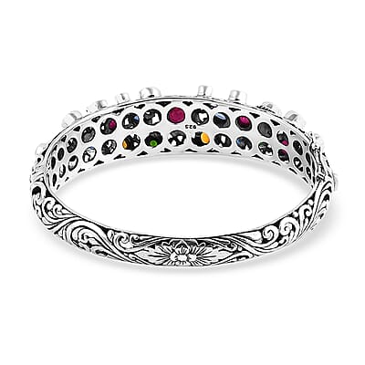 Bali Legacy Niassa Ruby (FF) and Multi Gemstone 10.25 ctw Bangle Bracelet in Sterling Silver (7.25 In)