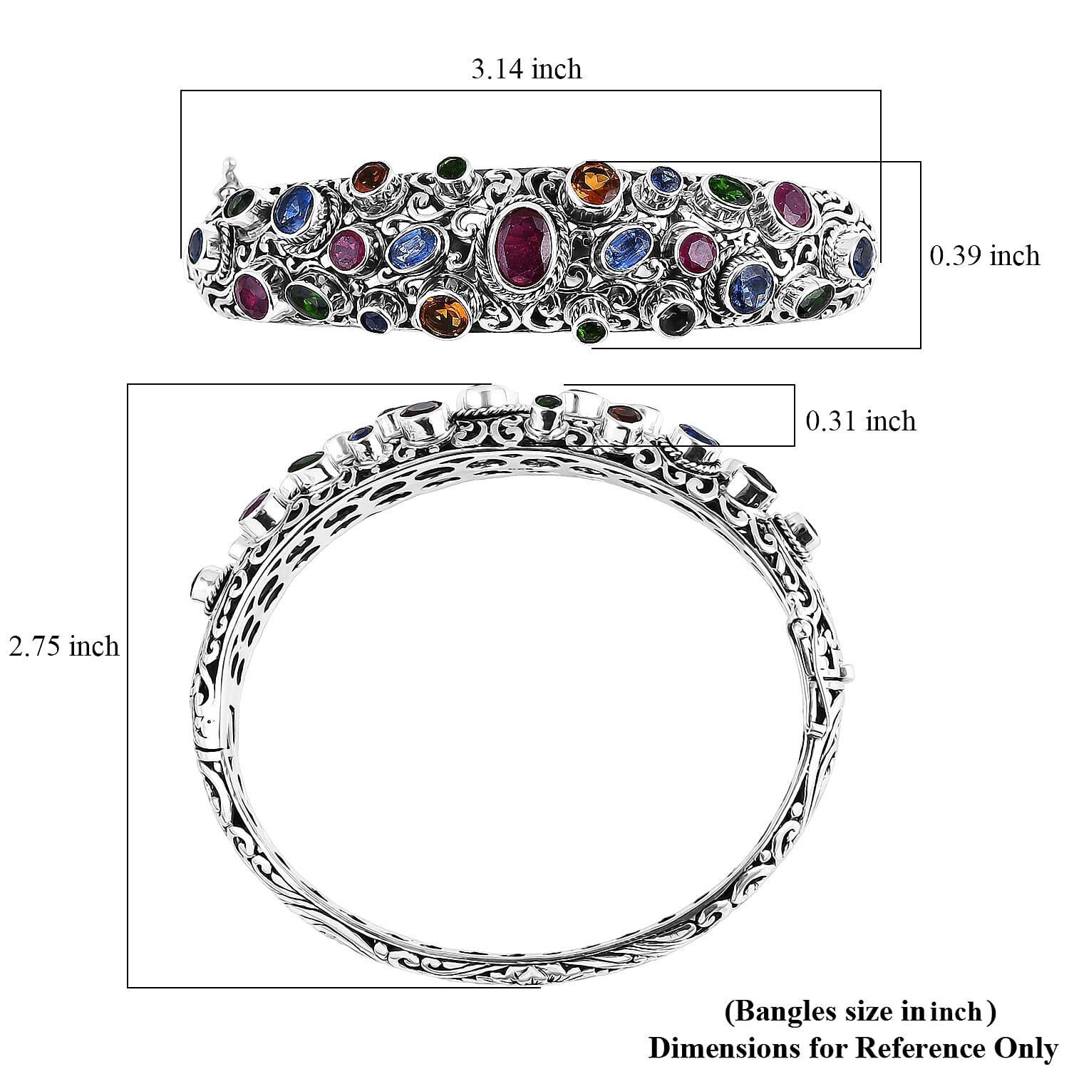 Bali Legacy Niassa Ruby (FF) and Multi Gemstone 10.25 ctw Bangle Bracelet in Sterling Silver (7.25 In)