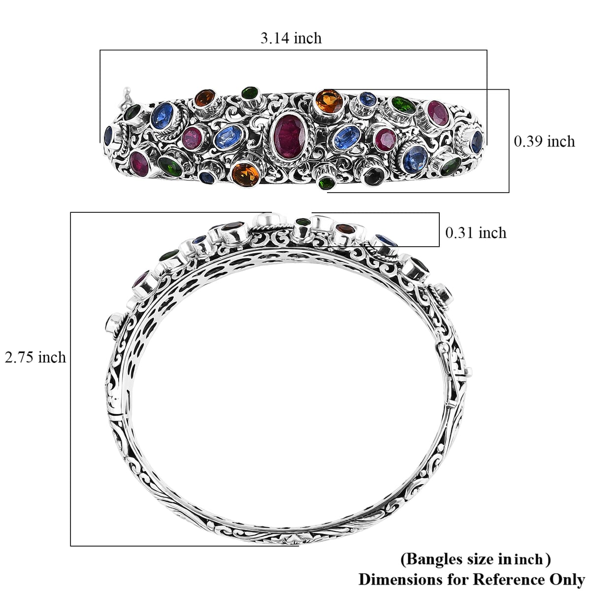 Bali Legacy Niassa Ruby (FF) and Multi Gemstone 10.50 ctw Bangle Bracelet in Sterling Silver (7.25 In) image number 6