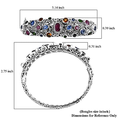 Bali Legacy Niassa Ruby (FF) and Multi Gemstone 10.25 ctw Bangle Bracelet in Sterling Silver (7.25 In)
