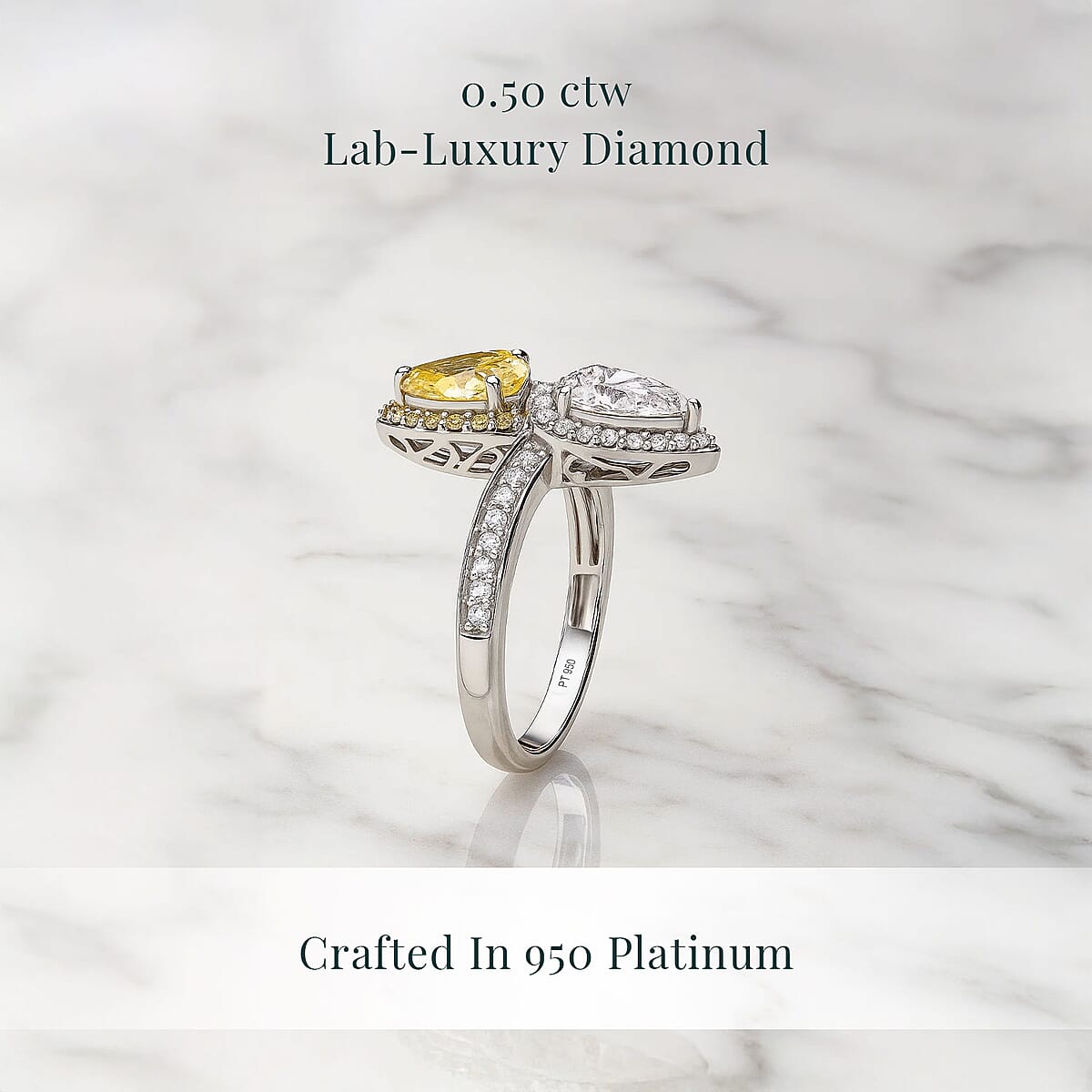 SGL Certified 950 Platinum Luxuriant Lab Grown Yellow and White Diamond (VS) Bypass Ring (Size 5.0) 2.50 ctw image number 2