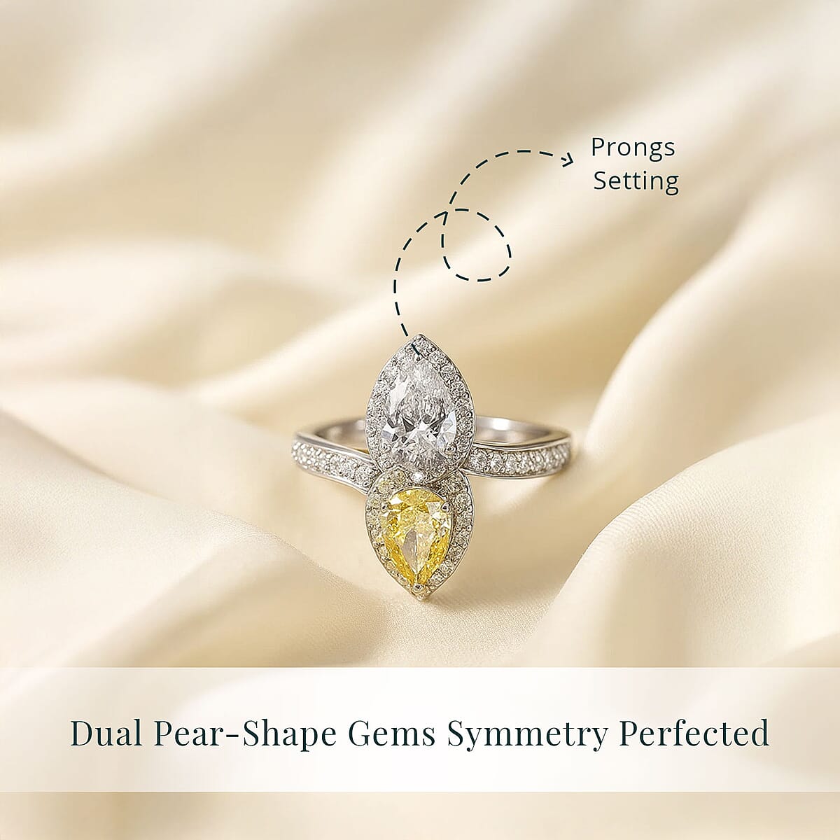 SGL Certified 950 Platinum Luxuriant Lab Grown Yellow and White Diamond (VS) Bypass Ring (Size 5.0) 2.50 ctw image number 4