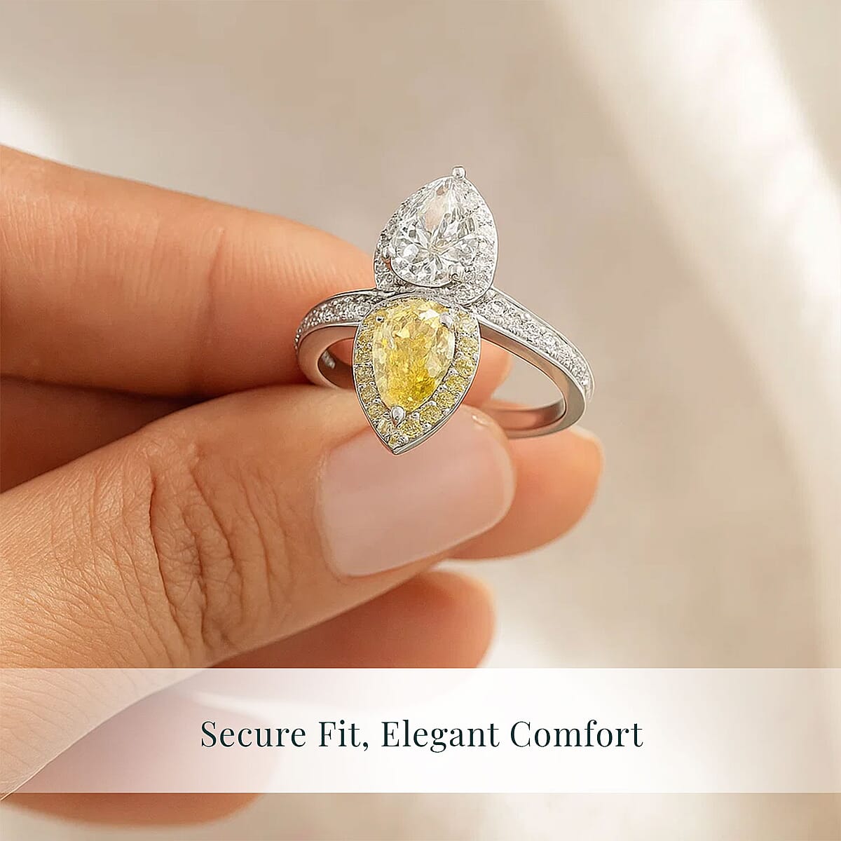 SGL Certified 950 Platinum Luxuriant Lab Grown Yellow and White Diamond (VS) Bypass Ring (Size 5.0) 2.50 ctw image number 5