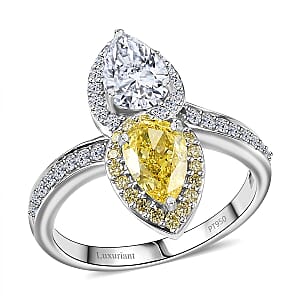 SGL Certified 950 Platinum Luxuriant Lab Grown Yellow and White Diamond (VS) Bypass Ring (Size 6.5) 2.50 ctw