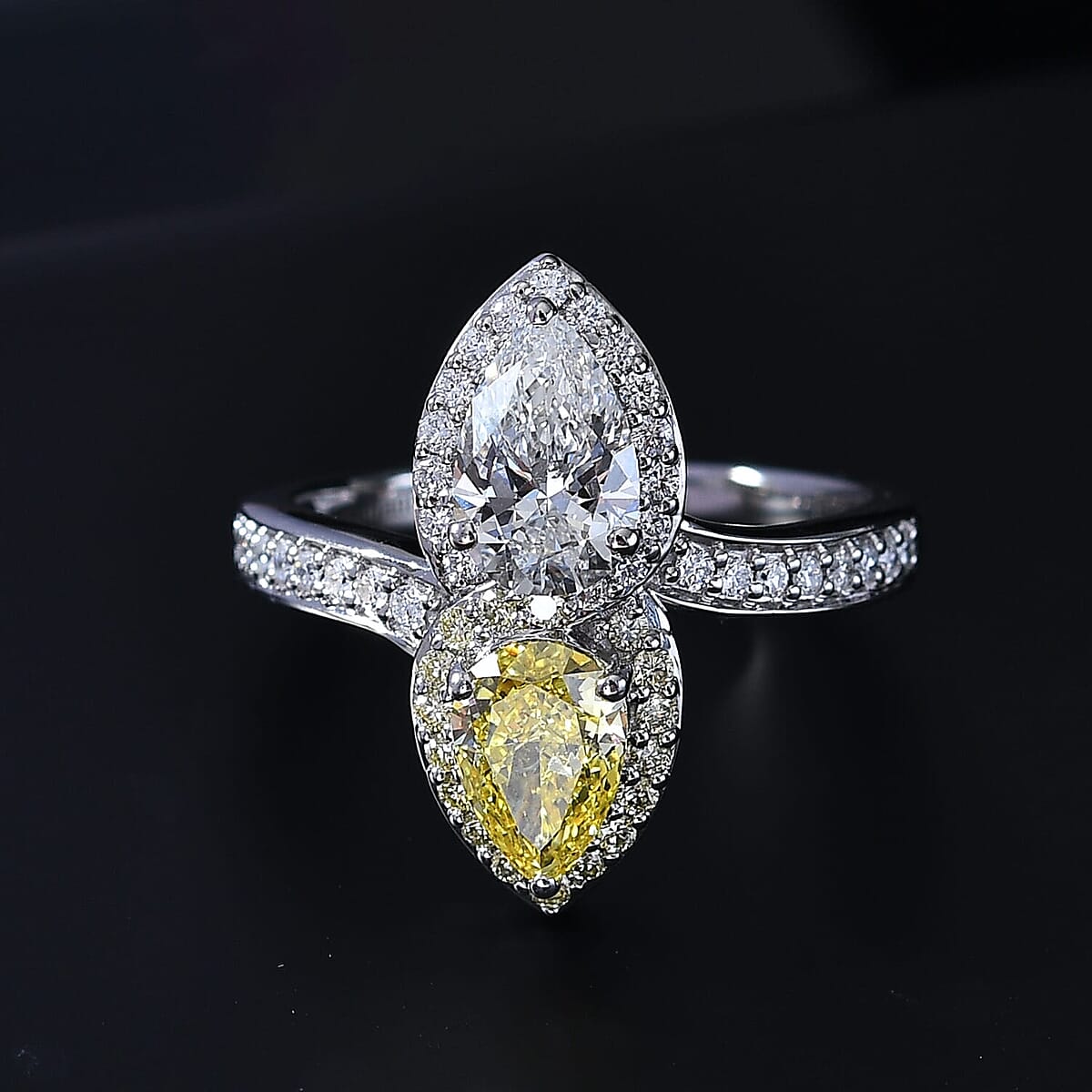 SGL Certified 950 Platinum Luxuriant Lab Grown Yellow and White Diamond (VS) Bypass Ring (Size 6.5) 2.50 ctw image number 1