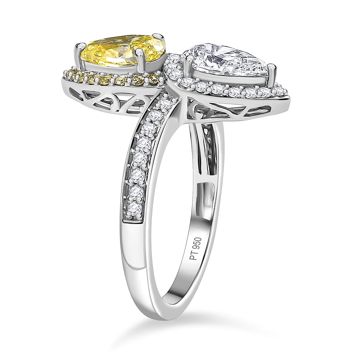 SGL Certified 950 Platinum Luxuriant Lab Grown Yellow and White Diamond (VS) Bypass Ring (Size 6.5) 2.50 ctw image number 3