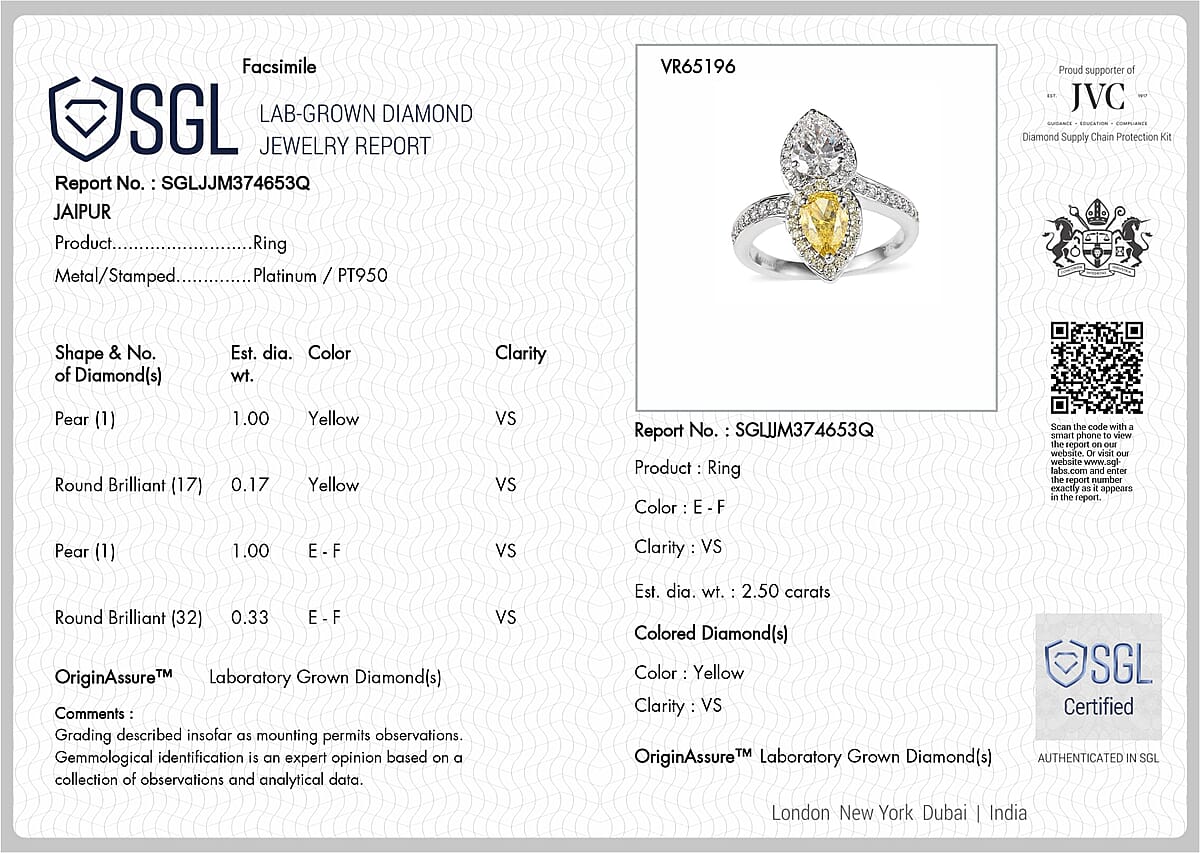 SGL Certified 950 Platinum Luxuriant Lab Grown Yellow and White Diamond (VS) Bypass Ring (Size 6.5) 2.50 ctw image number 6
