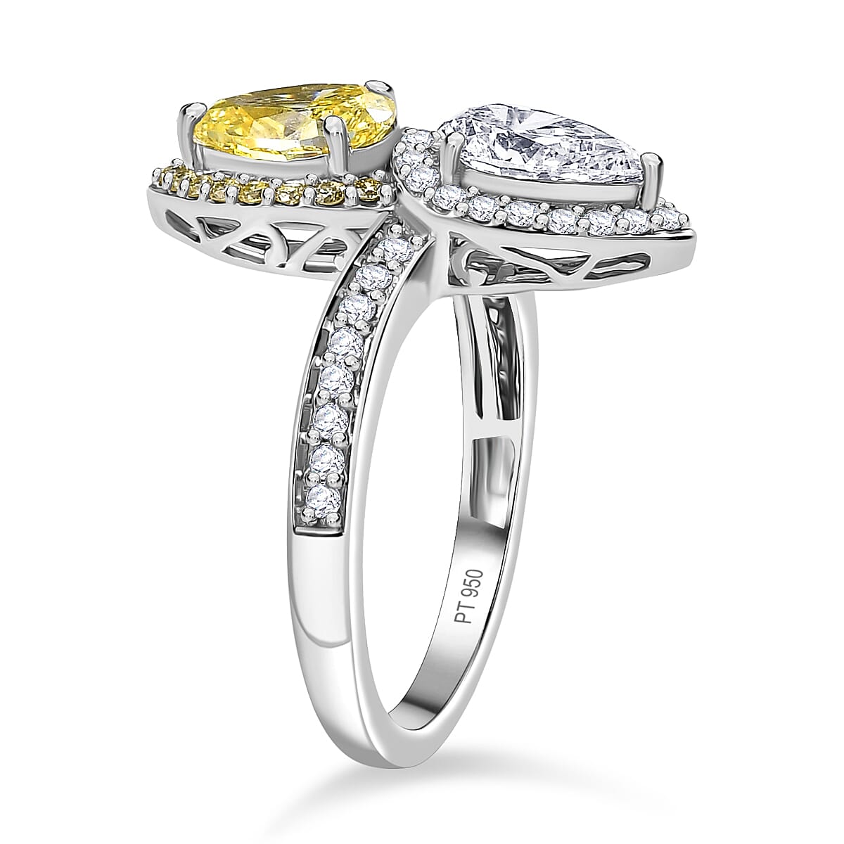 SGL Certified Luxuriant Lab Grown Yellow Diamond (IR) VS and Lab Grown White Diamond 2.50 ctw Bypass Ring in 950 Platinum (Size 7.0) image number 3