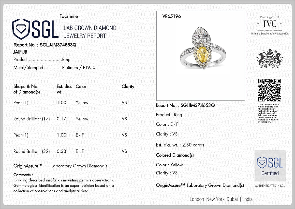 SGL Certified Luxuriant Lab Grown Yellow Diamond (IR) VS and Lab Grown White Diamond 2.50 ctw Bypass Ring in 950 Platinum (Size 7.0) image number 6