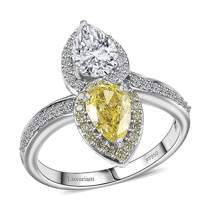 SGL Certified 950 Platinum Luxuriant Lab Grown Yellow and White Diamond (VS) Bypass Ring (Size 7.5) 2.50 ctw