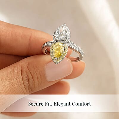SGL Certified 950 Platinum Luxuriant Lab Grown Yellow and White Diamond (VS) Bypass Ring (Size 7.5) 2.50 ctw