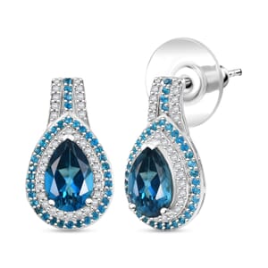 D'Joy Premium London Blue Topaz and Multi Gemstone 4.10 ctw Ocean Teardrop Earrings in Rhodium Over Sterling Silver