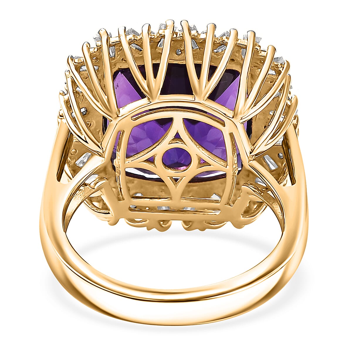 D'Joy AAA Zambian Amethyst and Moissanite 13.80 ctw Majestic Halo Ring in 18K Vermeil Yellow Gold Over Sterling Silver (Size 10.0)