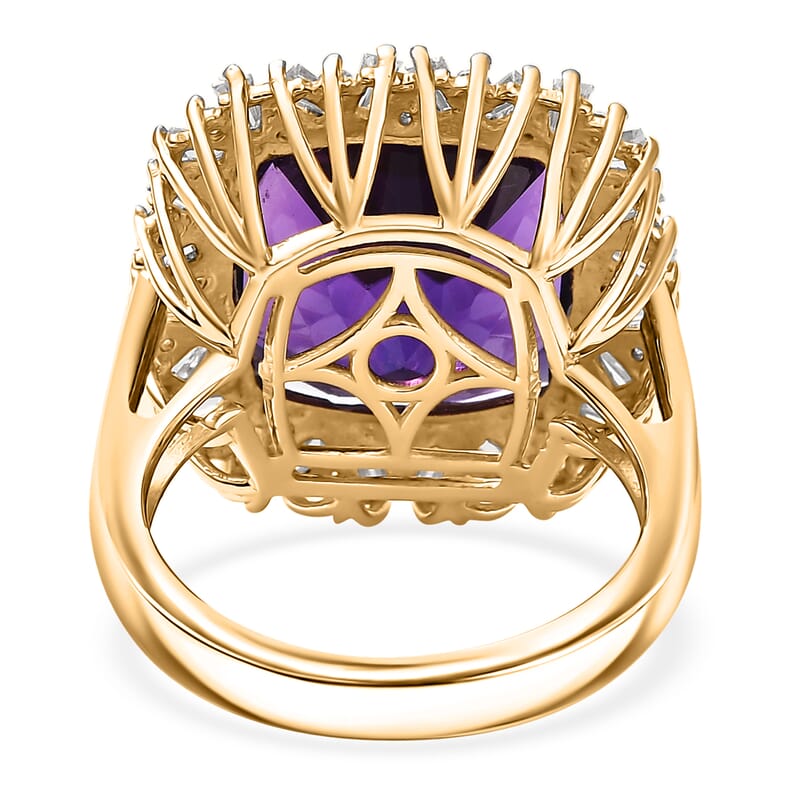 D'Joy AAA Zambian Amethyst and Moissanite 13.80 ctw Majestic Halo Ring in 18K Vermeil Yellow Gold Over Sterling Silver (Size 10.0)
