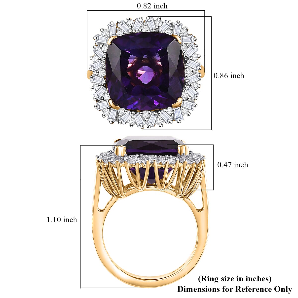 D'Joy AAA Zambian Amethyst and Moissanite 13.80 ctw Majestic Halo Ring in 18K Vermeil Yellow Gold Over Sterling Silver (Size 10.0)