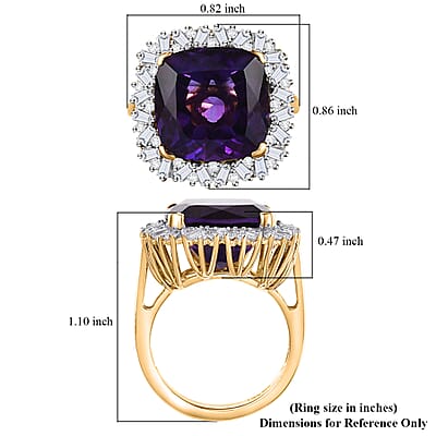 D'Joy AAA Zambian Amethyst and Moissanite 13.80 ctw Majestic Halo Ring in 18K Vermeil Yellow Gold Over Sterling Silver (Size 10.0)