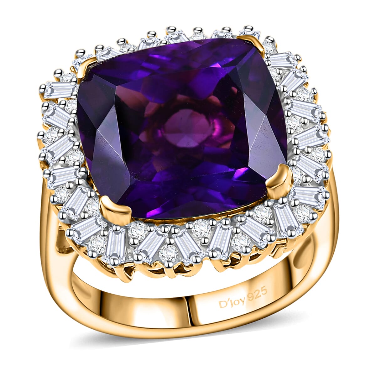 D'Joy AAA Zambian Amethyst and Moissanite 13.80 ctw Majestic Halo Ring in 18K Vermeil Yellow Gold Over Sterling Silver (Size 6.0) image number 0
