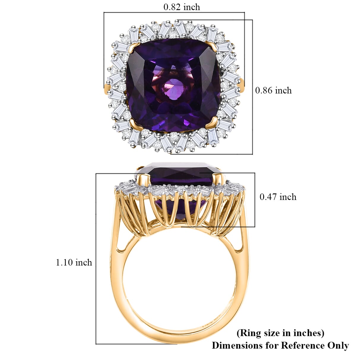 D'Joy AAA Zambian Amethyst and Moissanite 13.80 ctw Majestic Halo Ring in 18K Vermeil Yellow Gold Over Sterling Silver (Size 7.0) image number 5