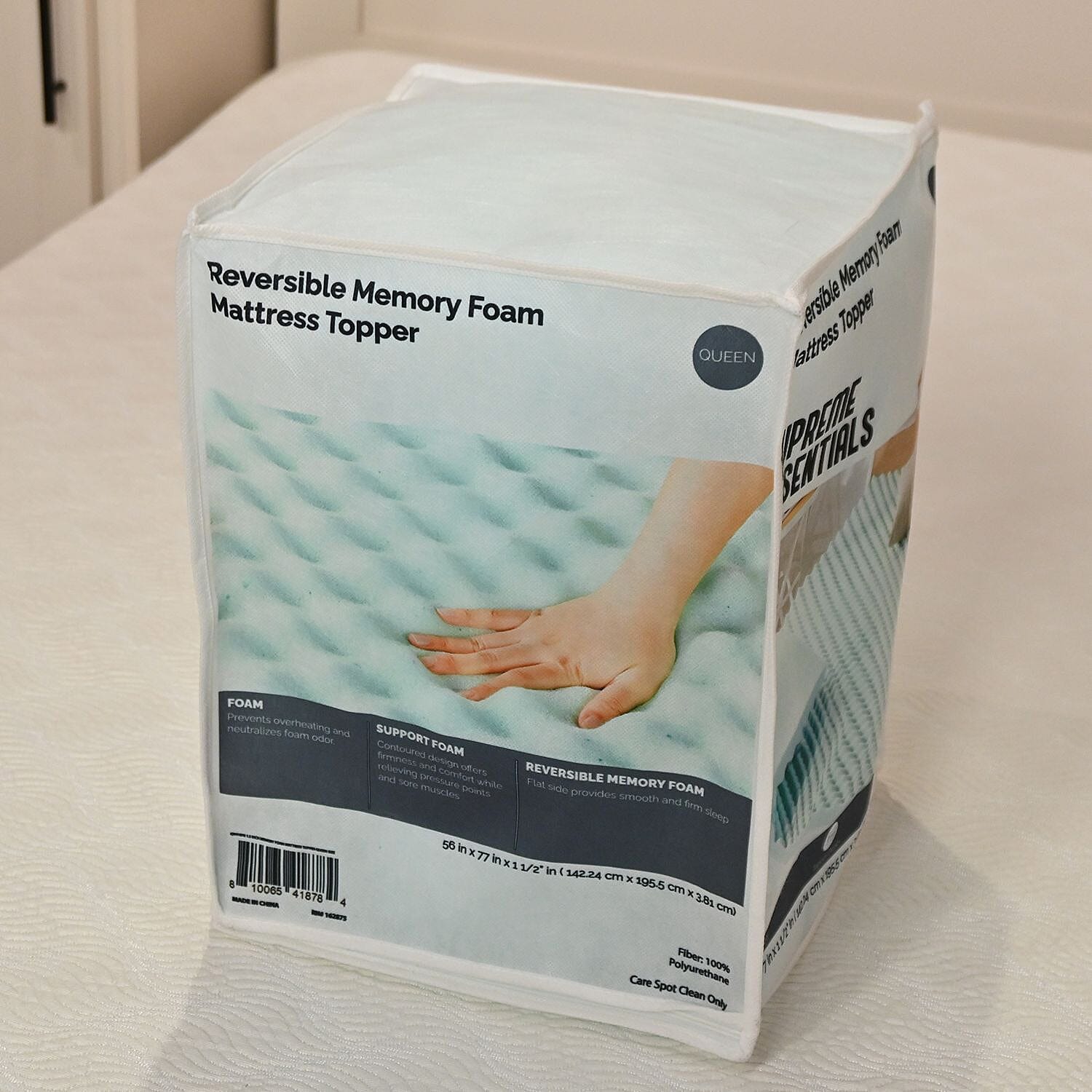 Supreme Essentials Blue 1.5Inch Memory Foam Mattress Topper -King