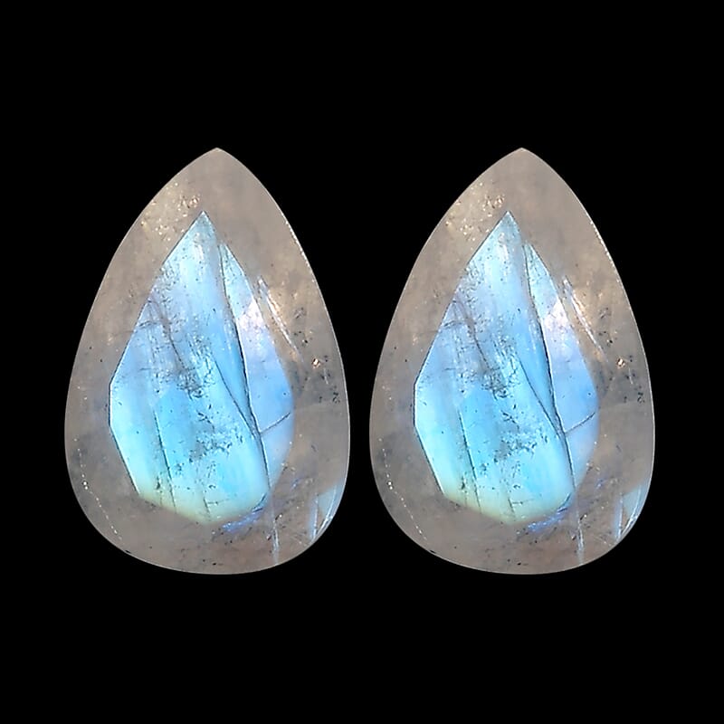 Set of 2 Rainbow Moonstone (Pear 6x4 mm) 0.68 ctw Loose Gemstone
