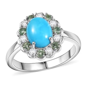 D'Joy Premium Sleeping Beauty Turquoise and Multi Gemstone 2.60 ctw Ring in Rhodium Over Sterling Silver (Size 10.0) 
