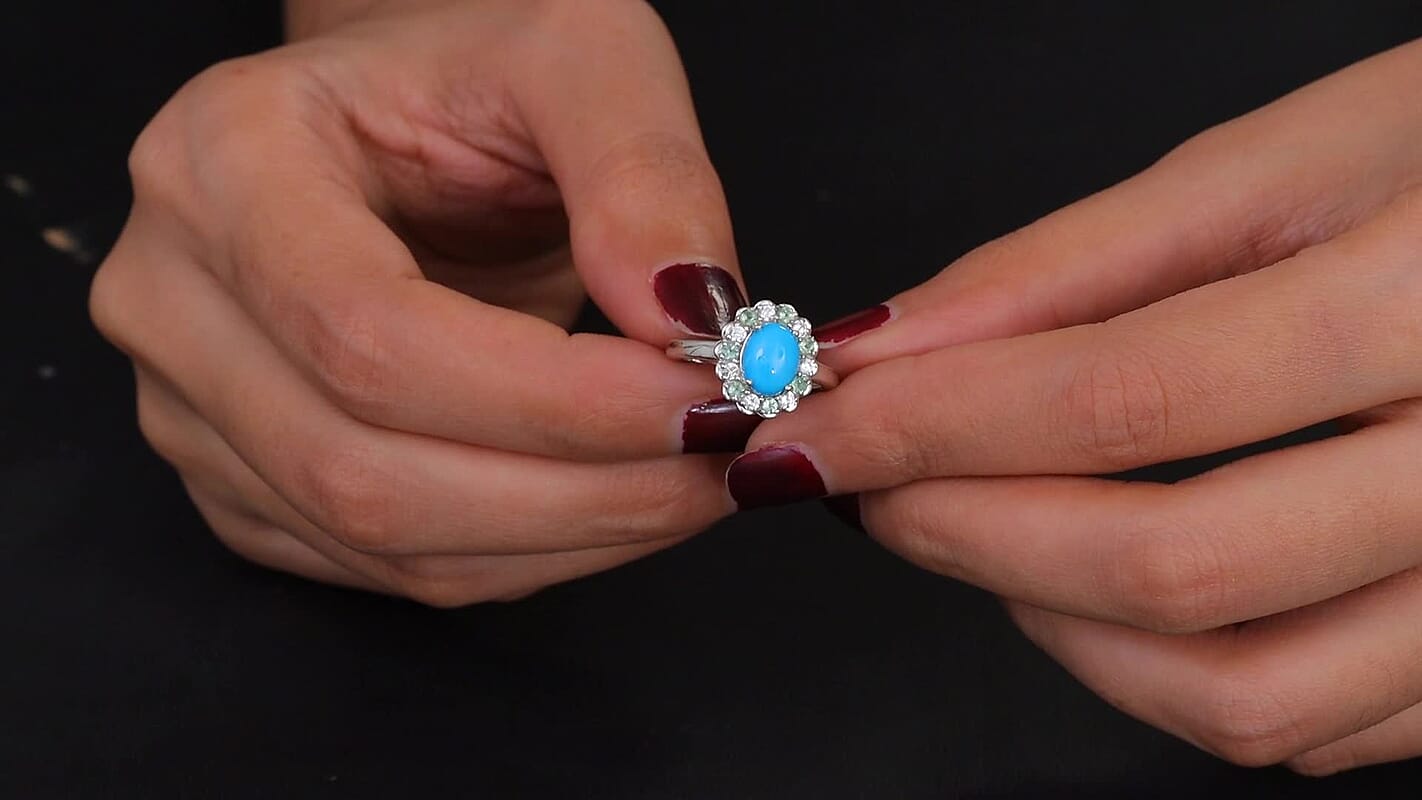 Premium Sleeping Beauty Turquoise,  Multi Gemstone Ring in Rhodium Over Sterling Silver (Size 10.0) 2.60 ctw