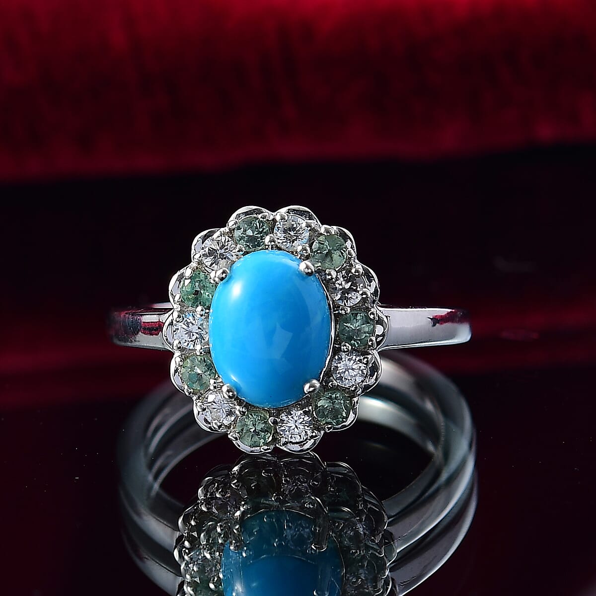 D'Joy Premium Sleeping Beauty Turquoise and Multi Gemstone 2.60 ctw Ring in Rhodium Over Sterling Silver (Size 10.0)  image number 1