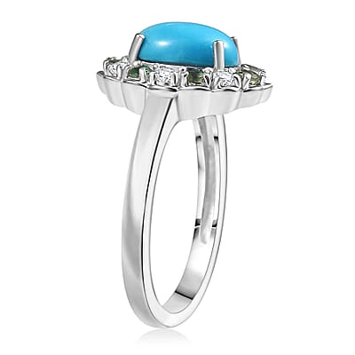 D'Joy Premium Sleeping Beauty Turquoise and Multi Gemstone 2.60 ctw Ring in Rhodium Over Sterling Silver (Size 10.0) 